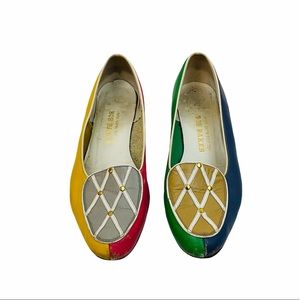 Vintage 80s Colorful Loafer Flats Leather Color Block Studs Bob Baker Size 7.5